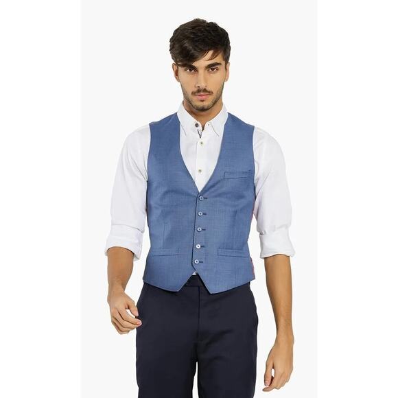 Ted Baker Kernalw Debonair Sharkskin Waistcoat Wool Vest Men’s Size 38R - Picture 1 of 15